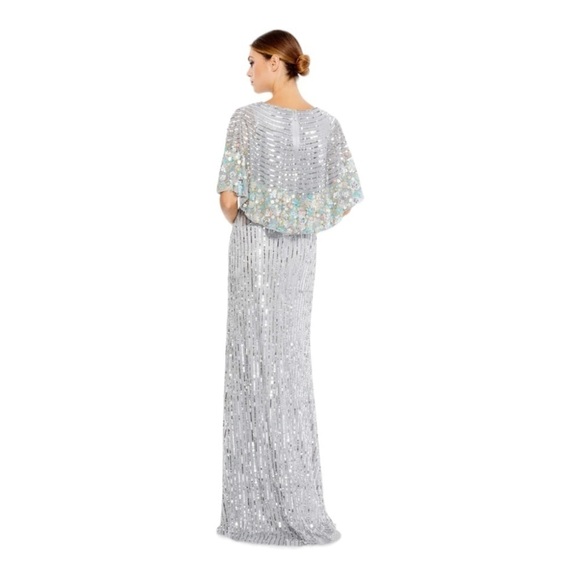 Mac Duggal Sequined V Neck Floral Embellished Cape Sleeve Gown NWT - Picture 5 of 8